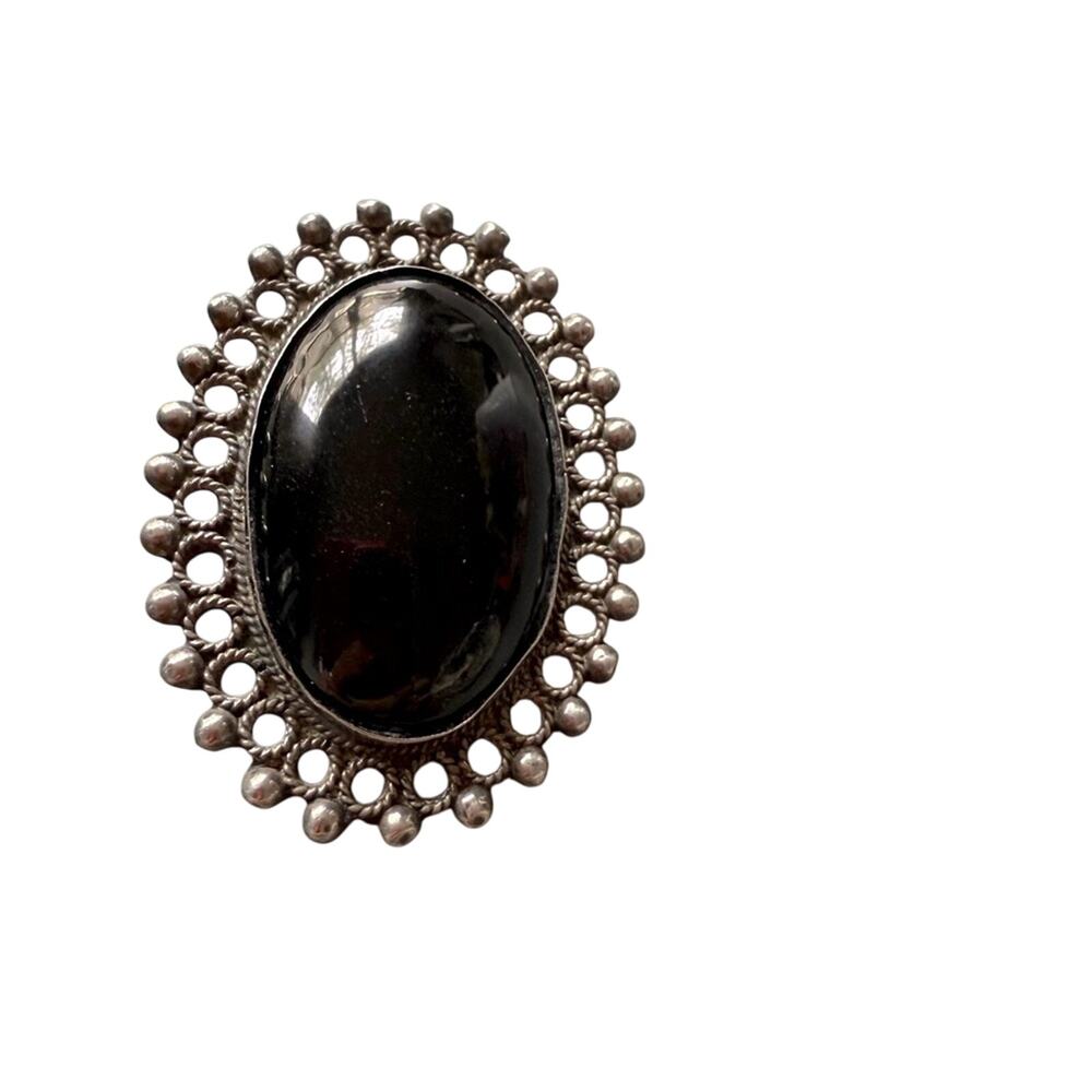 Mexico Sterling Silver & Black  Pin Booch